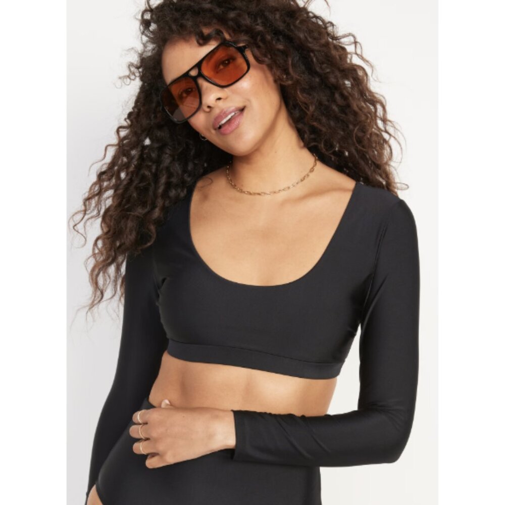 Old Navy Black Long-Sleeve Swim Top